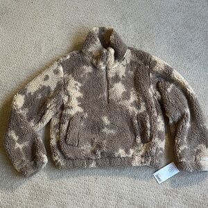 SAGE Cozy Brown & Cream Sherpa Coat 1/4 Zip Pullover Soft Womens Jacket Top